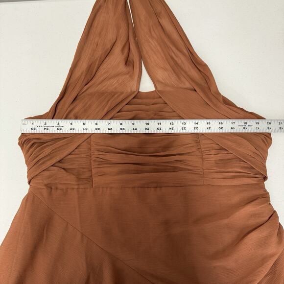 ASOS Design Womens Dress 14 Brown Cross Front Halter Gathered Mini Fairy Y2K - Picture 7 of 13